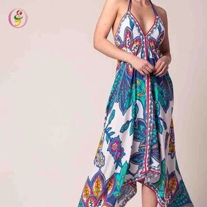 Flying Tomato Assymetrical Scarf Print Flowy Maxi Summer Dress